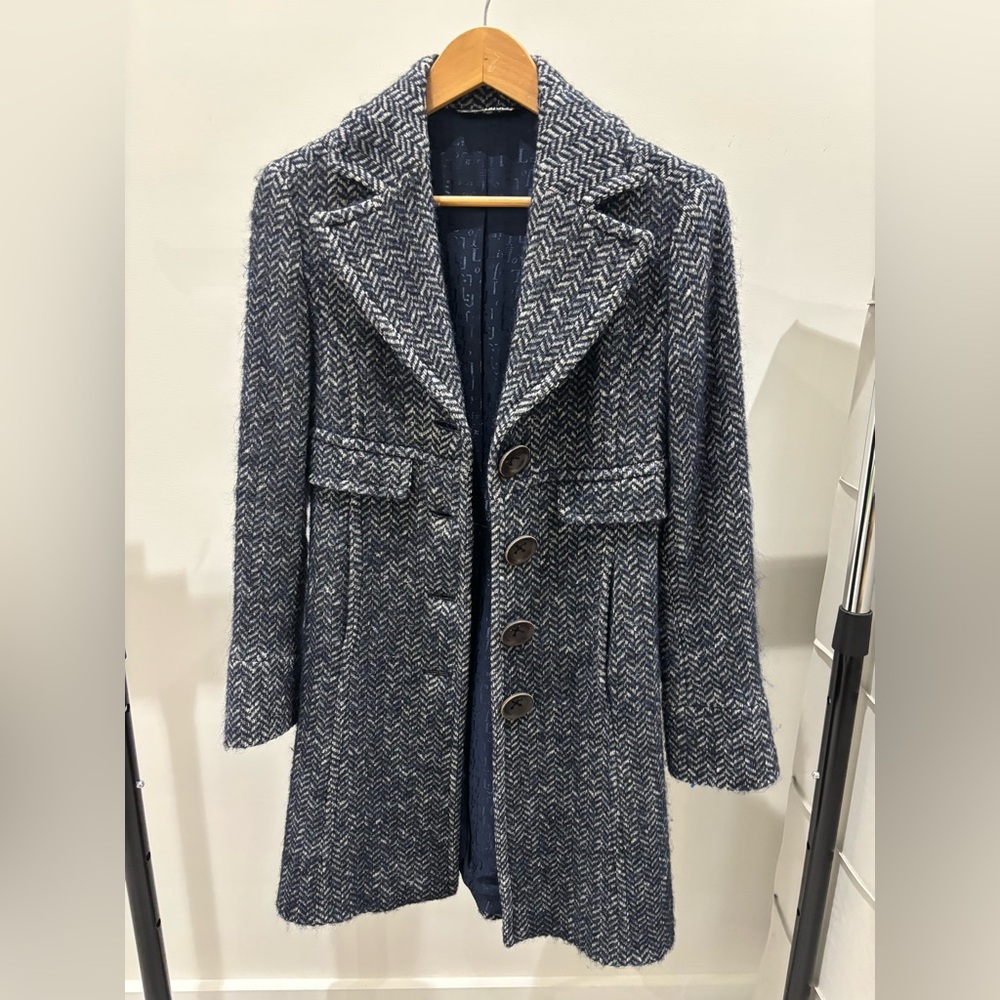 Liu Jo Wool Navy/White Coat, Italy Size 40 (alpha size S)